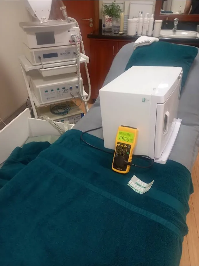 Beauty treatment towel warmer being PAT tested